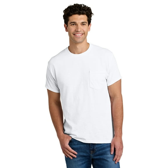 Gildan Men DryBlend Crewneck Pocket T-Shirt, Short Sleeve Classic Fit Tee, White, XL