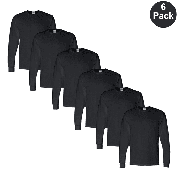 Gildan Men DryBlend T-Shirt, 6 Pack Moisture-Wicking Long Sleeve Cotton and Poly Blend Black Tee 2XL