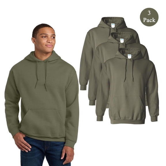 Gildan Men Heavy Blend Hooded Pocket Sweatshirt, Soft Long Sleeve Hoodie, Military Green, 3-Pack 4XL