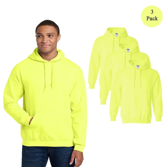 Gildan Men Heavy Blend Hooded Sweatshirt 3-Pack Hi Vis Moisture Wicking Pocket Safety Green Hoodie L