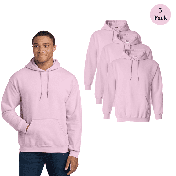 Gildan Men Heavy Blend Hooded Sweatshirt, 3-Pack, Long Sleeve Classic Pocket Hoodie, Light Pink, 4XL
