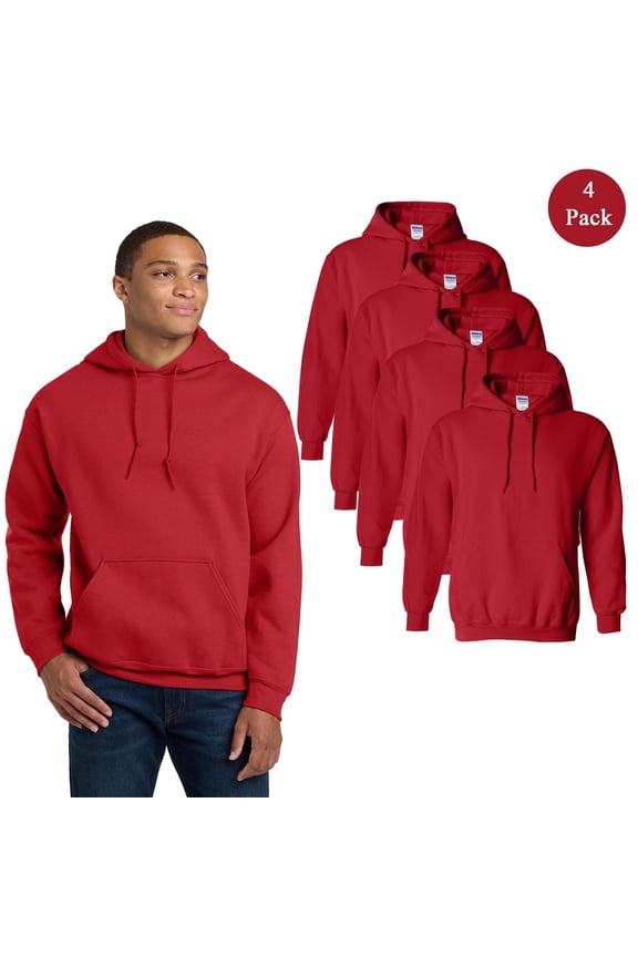 Men Heavy Blend Hooded Sweatshirt, 4-Pack, Cotton and Poly Blend Pocket Bulk Hoodie, Red, 3XL