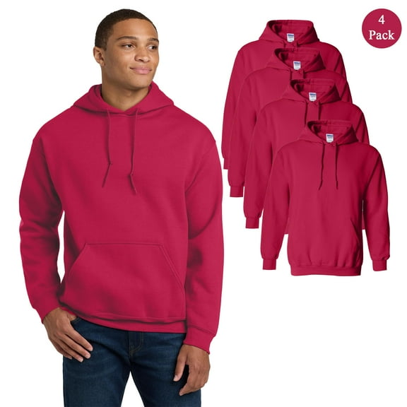 Gildan Men Heavy Blend Hooded Sweatshirt, 4-Pack, Long Sleeve Cherry Red Pullover Pocket Hoodie M