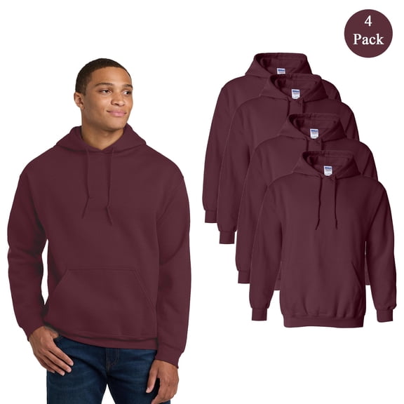Gildan Men Heavy Blend Pocket Hooded Sweatshirt 4-Pack Long Sleeve Pullover Fleece Maroon Hoodie L