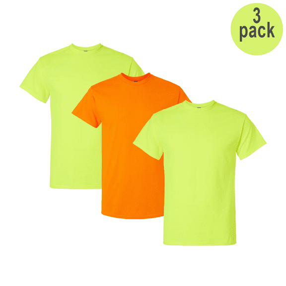 Gildan Men Heavy Cotton Hi Visibility T-Shirt, Short Sleeve Safety Orange-Green Work Tee, 3 Pack XL