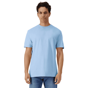 Gildan Men Light Cotton T-Shirt, Adult Crewneck Tee, 100% cotton Light Blue Shirt, L