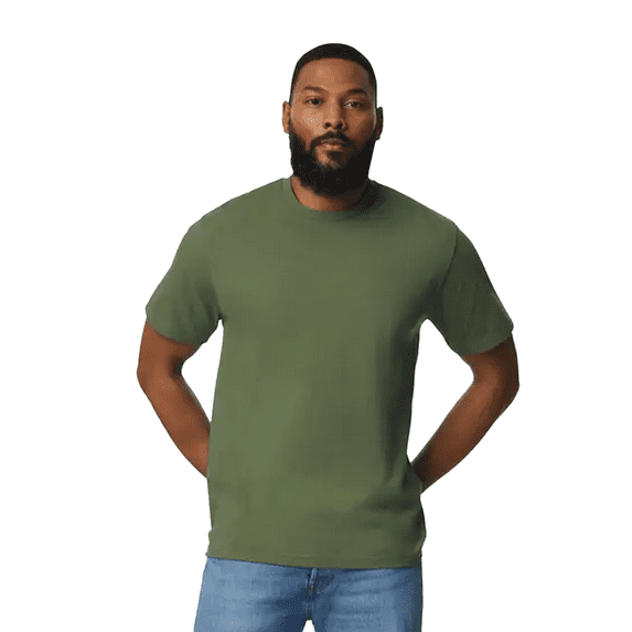 Gildan Men Light Cotton T-Shirt, Adult Crewneck Tee, 100% cotton Military Green Shirt, S