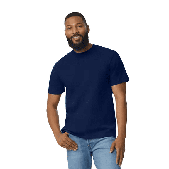 Gildan Men Light Cotton T-Shirt, Adult Crewneck Tee, 100% cotton Navy Shirt, L
