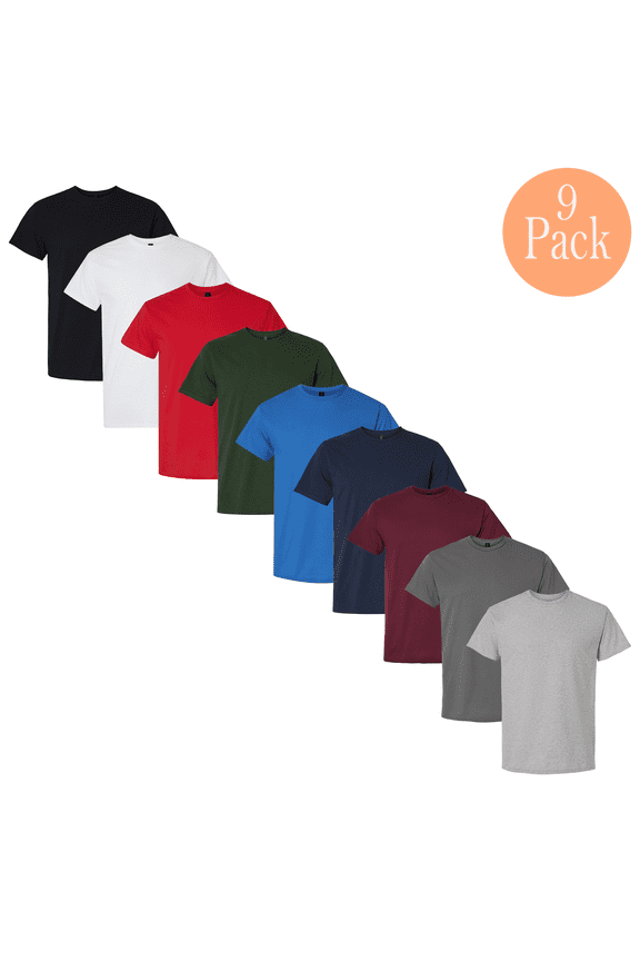 Men Light Cotton T-Shirt, Short Sleeve Crew Neck Mix Color Modern Fit Tee, S, 9-Pack