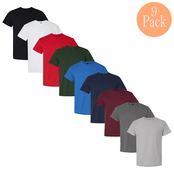 Gildan Men Light Cotton T-Shirt, Short Sleeve Crew Neck Mix Color Modern Fit Tee, XL, 9-Pack