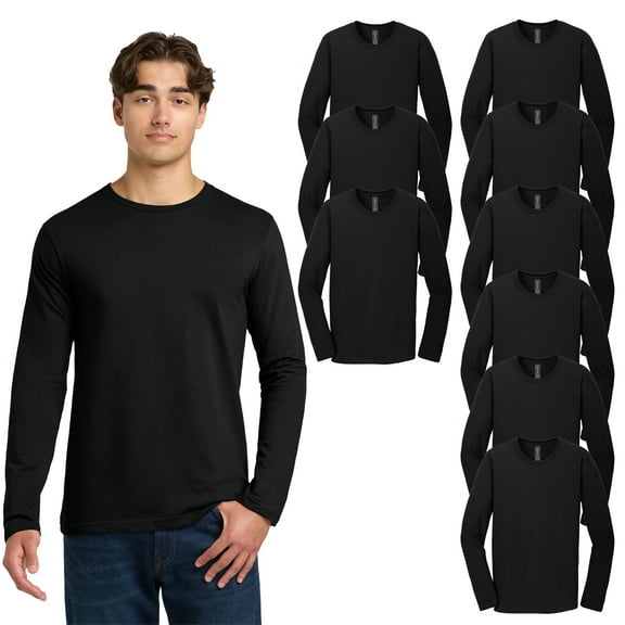 Gildan Men Long Sleeve Crewneck T-Shirt, Softstyle Classic Fit Black Tee Bulk, 9 Pack, L