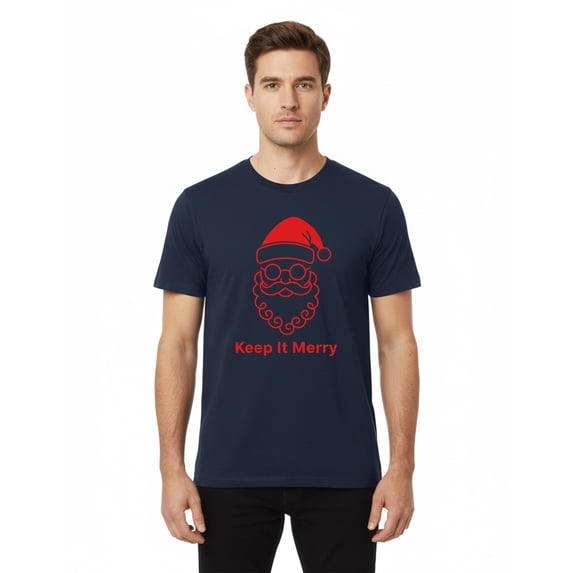 Gildan Men Merry Christmas Crew Neck T-shirt, Short Sleeve Christmas Graphic Printed Tee, Navy, M
