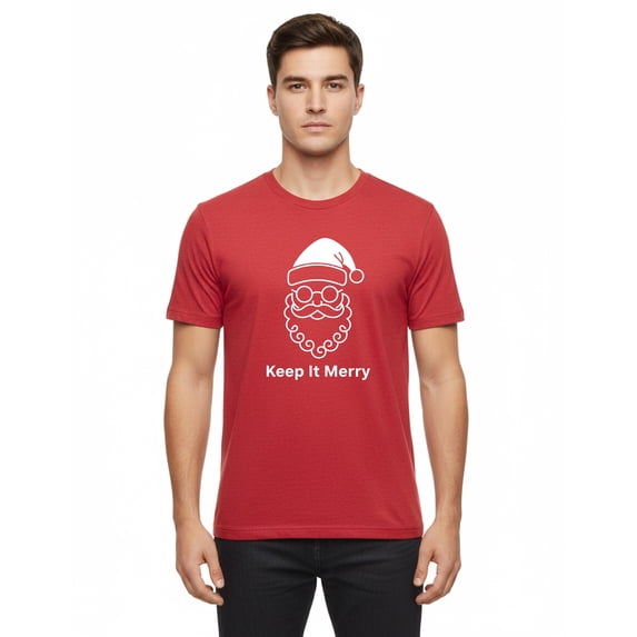 Gildan Men Merry Christmas Crew Neck T-shirt, Short Sleeve Christmas Graphic Printed Tee, Red, L