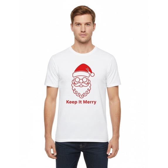 Gildan Men Merry Christmas Crew Neck T-shirt, Short Sleeve Christmas Graphic Printed Tee, White, L