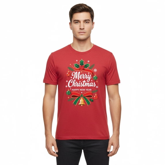 Gildan Men Merry Christmas Festive T-Shirt, Short Sleeve Funny Holiday Graphic Printed Red Tee 2XL