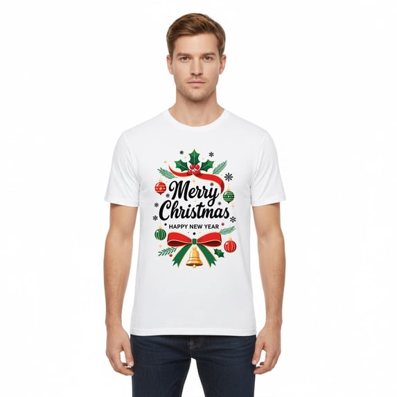 Gildan Men Merry Christmas Festive T-Shirt, Short Sleeve Funny Holiday Graphic Printed White Tee L