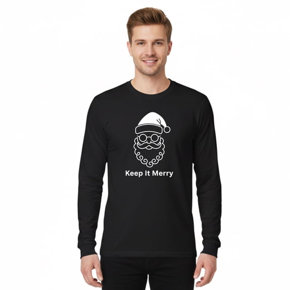 Gildan Men Merry Christmas Graphic T-shirt, Long Sleeve, Christmas Funny Xmas Printed Black Tee, S