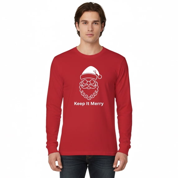 Gildan Men Merry Christmas Graphic T-shirt, Long Sleeve, Christmas Funny Xmas Printed Red Tee, 2XL