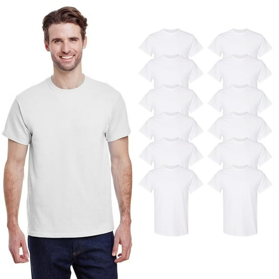 Gildan Men Short Sleeve Crewneck T-Shirt, Heavy Cotton Classic Fit Tee, White, 100 Cotton, 12 Pack, XL