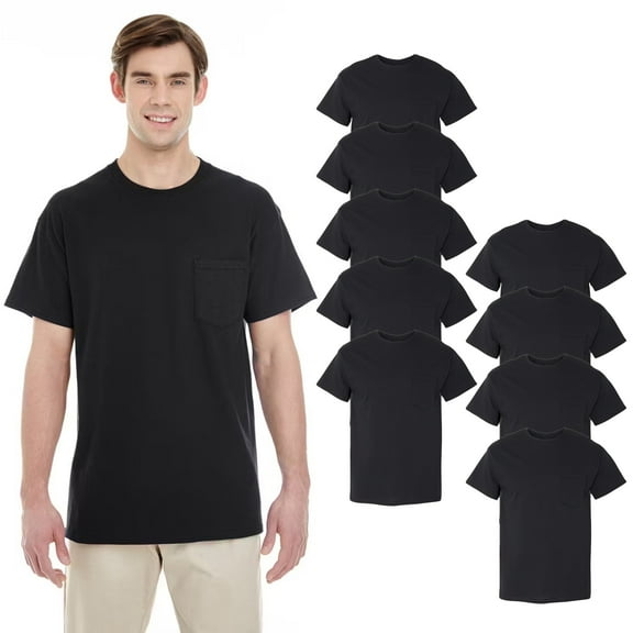 Gildan Men Short Sleeve Pocket T-Shirt, Heavy Cotton Classic Fit 9 Pack Black Tee, 100 Cotton, L