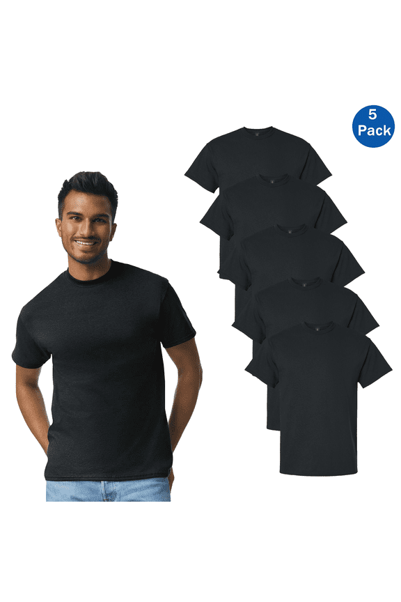 Men Short Sleeve T-Shirt - Black, 5 Pack, Sizes S-5XL, Ultra 100 Cotton Classic Tee