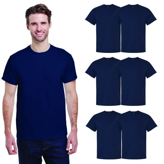 Gildan Men Short Sleeve T-Shirt - Navy 6 Pack, Sizes S-5XL | 100 Heavy Cotton, Classic Fit Crew Tee