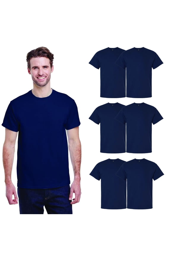 Men Short Sleeve T-Shirt - Navy 6 Pack, Sizes S-5XL | 100 Heavy Cotton, Classic Fit Crew Tee