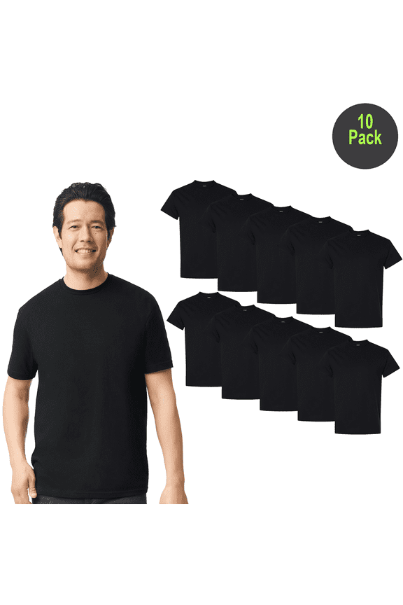 Men Softstyle CVC T-Shirt, Short Sleeve Crew Neck Cotton-Poly Tee, Pitch Black, S, 10 Pack