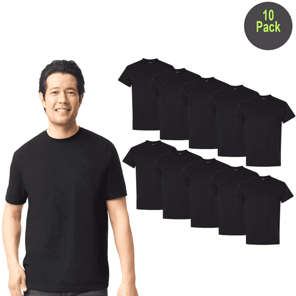 Gildan Men Softstyle Midweight T-Shirt, Short Sleeve Crew Neck Blank Cotton Tee, Black, 10 Pack, S