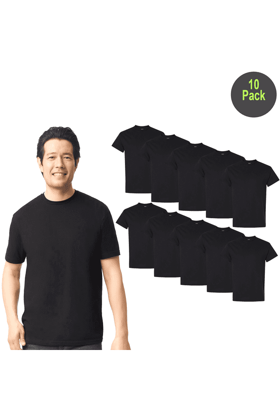 Men Softstyle Midweight T-Shirt, Short Sleeve Crew Neck Blank Cotton Tee, Black, 10 Pack, S