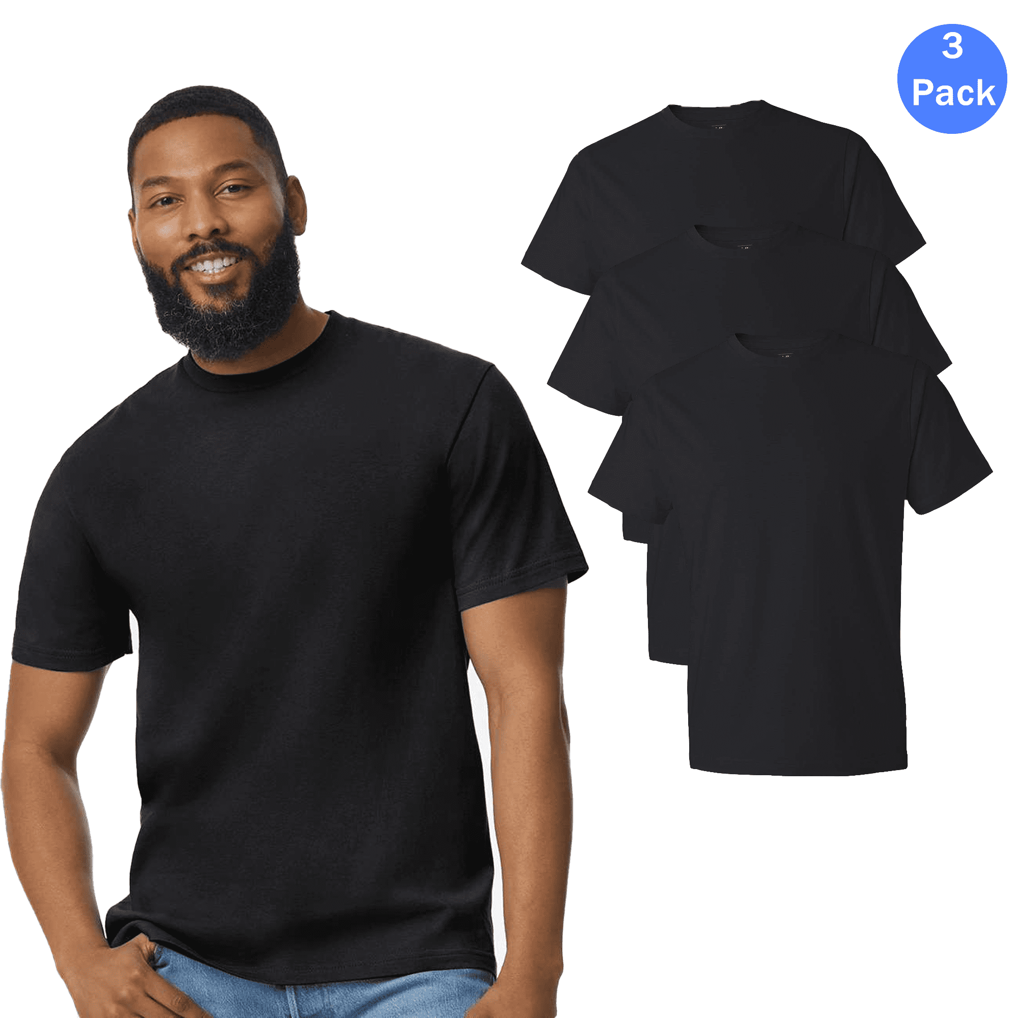 Gildan Men Softstyle T-Shirt - Black, Lightweight Short Sleeve Tee