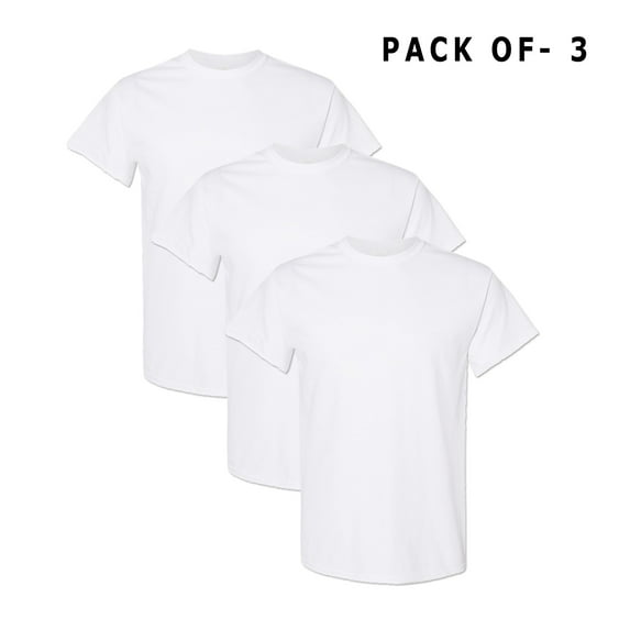 Gildan Men T-Shirts - White Short Sleeve Tee | 5.3 oz., 100% Heavy Cotton, Crew Neck Tees | Bulk Pack of 3, Size: M
