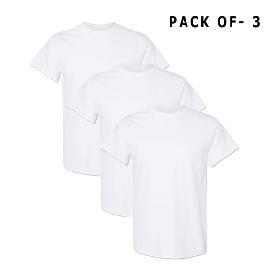 Gildan Men T-Shirts - White Short Sleeve Tee | 5.3 oz., 100% Heavy Cotton, Crew Neck Tees | Bulk Pack of 3, Size: S