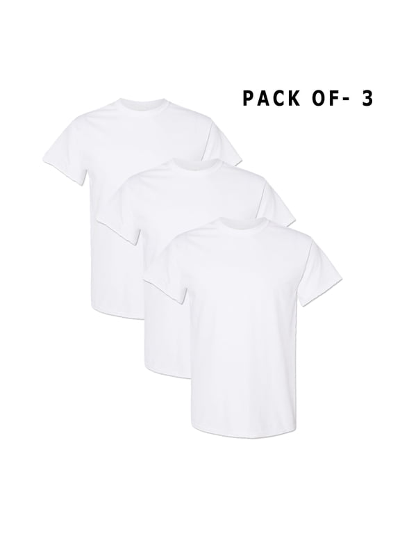Men T-Shirts - White Short Sleeve Tee | 5.3 oz., 100% Heavy Cotton, Crew Neck Tees | Bulk Pack of 3, Size: XL