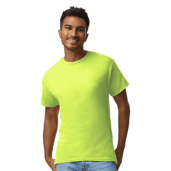 Gildan Men Ultra Cotton Hi Vis T-Shirt, Short Sleeve Crew Neck, Classic Work Tee, Safety Green, L