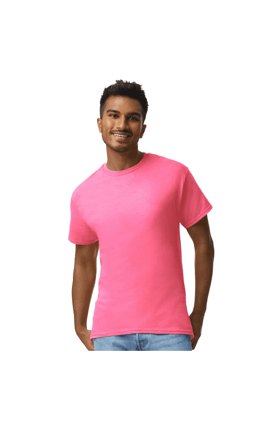 Men Ultra Cotton Hi Vis T-Shirt, Short Sleeve Crew Neck, Classic Work Tee, Safety Pink, M