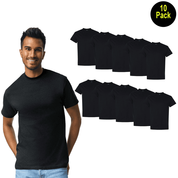 Gildan Men Ultra Cotton T-Shirt, Short Sleeve Crew Neck, Classic Fit Black Tee, Size S, 10 Pack