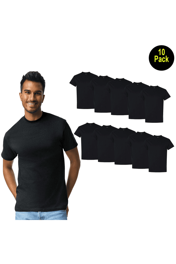 Men Ultra Cotton T-Shirt, Short Sleeve Crew Neck, Classic Fit Black Tee, Size S, 10 Pack