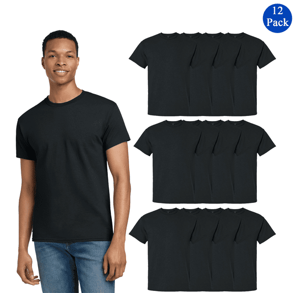 Gildan Men Ultra Cotton T-Shirt, Short Sleeve Crew Neck, Classic Fit Blank Tee, Black, XL, 12 Pack