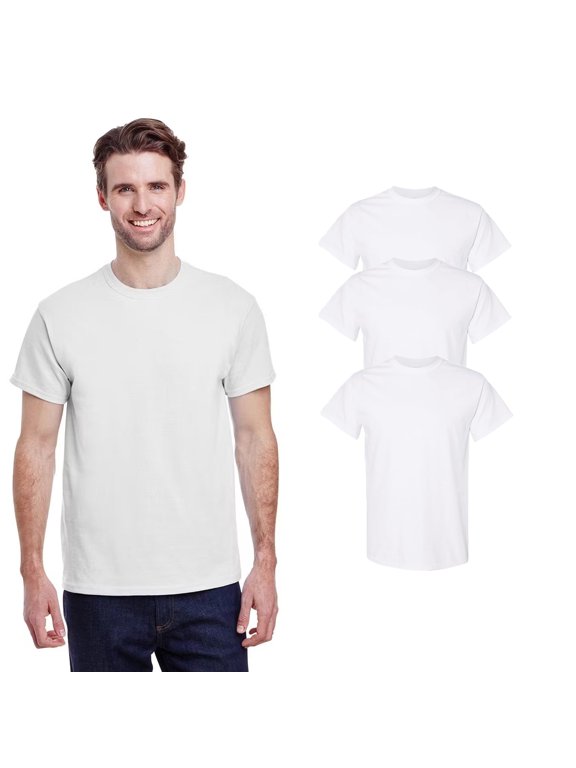 Men White T-Shirt, 3 Pack, Sizes S-5XL - Heavy 100 Cotton Short Sleeve Crew Tee, Crafting Shirt