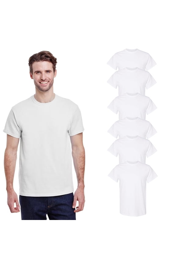 Men White T-Shirt, 6 Pack, Sizes S-5XL - Heavy 100 Cotton Short Sleeve Crew Tee, Crafting Shirt