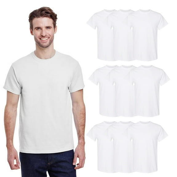 Gildan Men White T-Shirt, 9 Pack, Sizes S-5XL - Heavy 100 Cotton Short Sleeve Crew Tee, Crafting Shirt