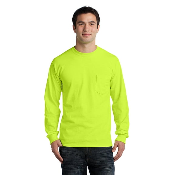 Gildan Men's 100 Percent Cotton Long Sleeve T-Shirt with Pocket. 2410