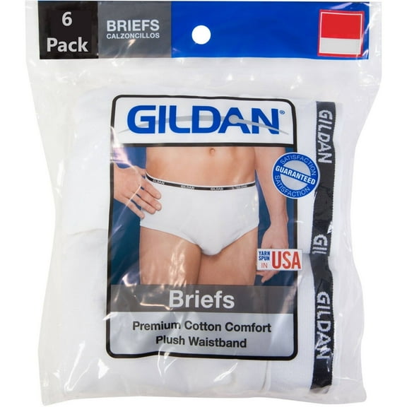 Gildan Men's 6PK White Briefs Premium Cotton Comfort With Plush Waistband