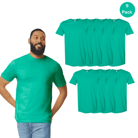 Gildan Men’s 9 Pack Softstyle Short Sleeve T-Shirt, 100 Cotton Crewneck Casual Tee, Kelly Green, M