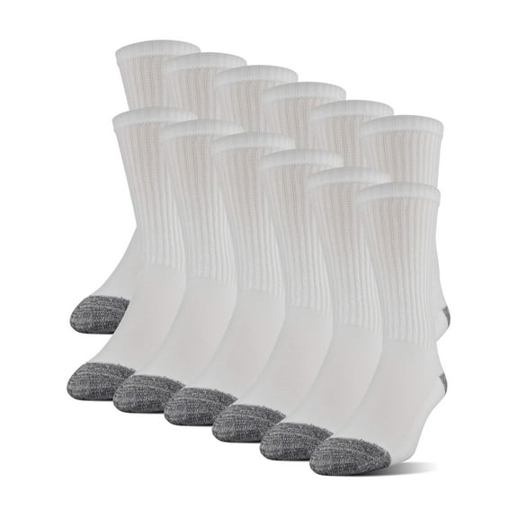 Gildan Men's Adult Half Cushion Terry Foot Bed Crew Casual Socks, OS One Size, 12-Pack