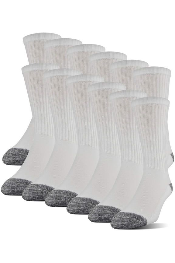 Men's Adult Half Cushion Terry Foot Bed Crew Casual Socks, OS One Size, 12-Pack