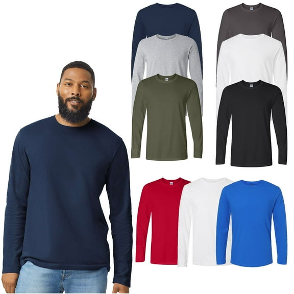 Gildan Men's Assorted Long Sleeve T-Shirt, Softstyle Crewneck Mix Tee Bulk, 9 Pack, M