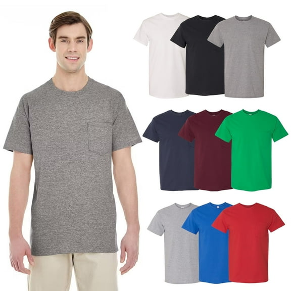 Gildan Men's Assorted Pocket T-Shirt, 100 Heavy Cotton | Short Sleeve, Crew Neck Pocket Tee - Mix 9 Pack, S