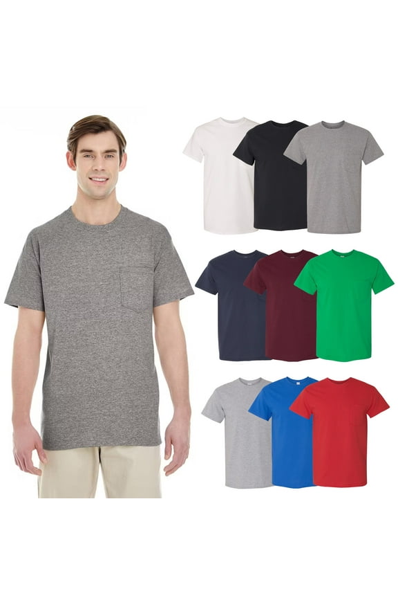 Men's Assorted Pocket T-Shirt, 100 Heavy Cotton | Short Sleeve, Crew Neck Pocket Tee - Mix 9 Pack, XL